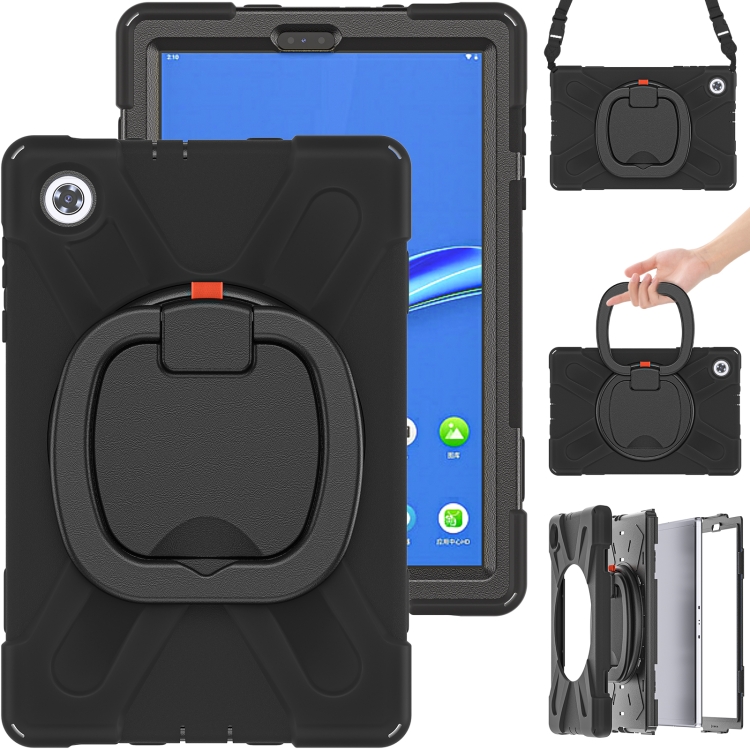 

For Lenovo Tab M10 HD 2020 X306X/F Silicone + PC Protective Case with Holder & Shoulder Strap(Black)