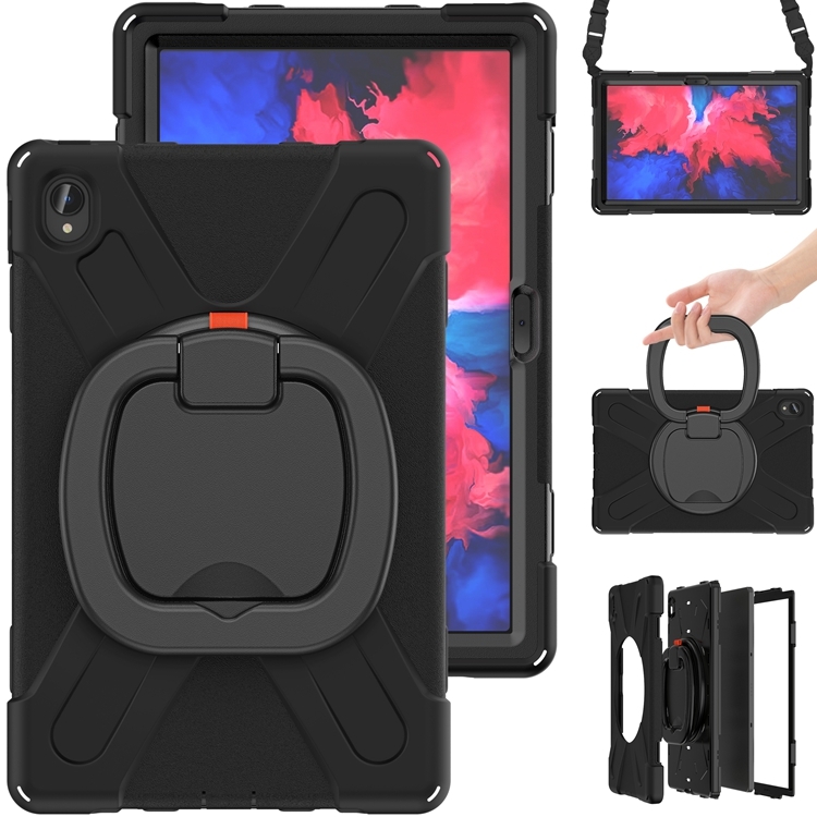 

For Lenovo XiaoXin Pad 11 J606F Silicone + PC Protective Case with Holder & Shoulder Strap(Black)