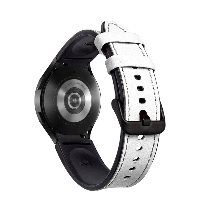 

For Samsung Galaxy Watch4 Silicone + Leather Black Buckle Watch Band(White)