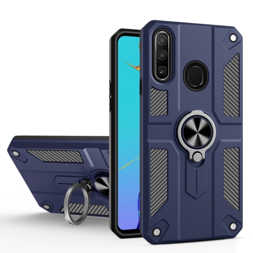 

For Huawei Y9 Prime (2019) Carbon Fiber Pattern PC + TPU Protective Case with Ring Holder(Sapphire Blue)