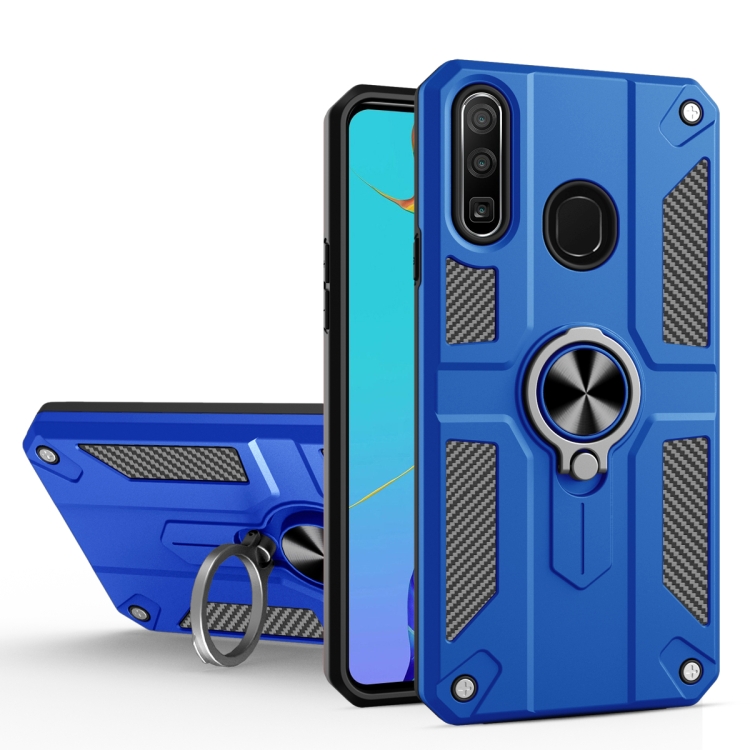 

For Huawei Y9 Prime (2019) Carbon Fiber Pattern PC + TPU Protective Case with Ring Holder(Dark Blue)