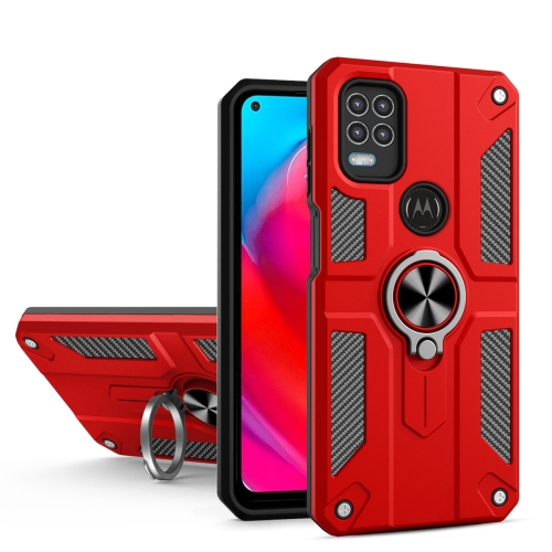 

For Motorola Moto G Stylus 5G Carbon Fiber Pattern PC + TPU Protective Case with Ring Holder(Red)