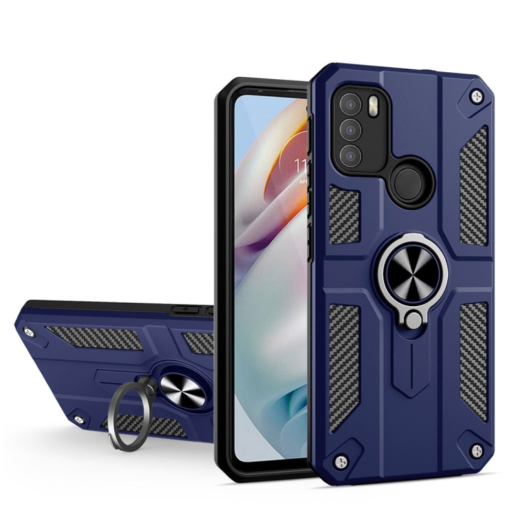 

For Motorola Moto G60 Carbon Fiber Pattern PC + TPU Protective Case with Ring Holder(Sapphire Blue)