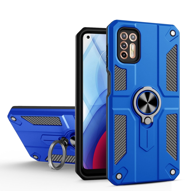 

For Motorola Moto G Stylus (2021) Carbon Fiber Pattern PC + TPU Protective Case with Ring Holder(Dark Blue)
