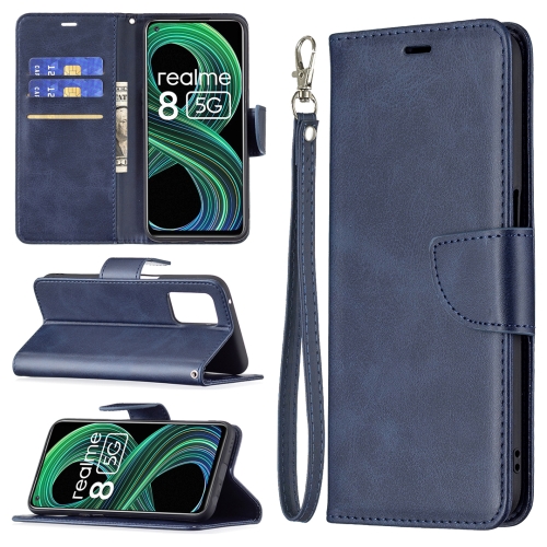 

For OPPO Realme 8 5G/Realme V13 5G Retro Lambskin Texture Pure Color Horizontal Flip PU Leather Case with Holder & Card Slots & Wallet & Lanyard(Blue)