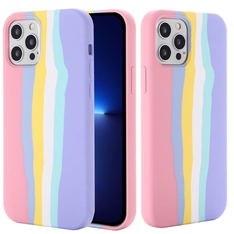

Rainbow Liquid Silicone Shockproof Full Coverage Protective Case For iPhone 13 Pro(Pink)