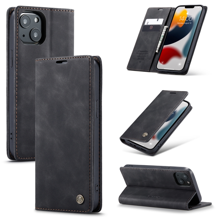 

For iPhone 13 CaseMe-013 Multifunctional Retro Frosted Horizontal Flip Leather Case with Card Slot & Holder & Wallet(Black)