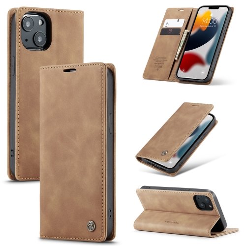 For iPhone 13 CaseMe-013 Multifunctional Retro Frosted Horizontal Flip Leather Case with Card Slot & Holder & Wallet(Brown) for iphone 15 plus retro skin feel magnetic flip leather phone case blue