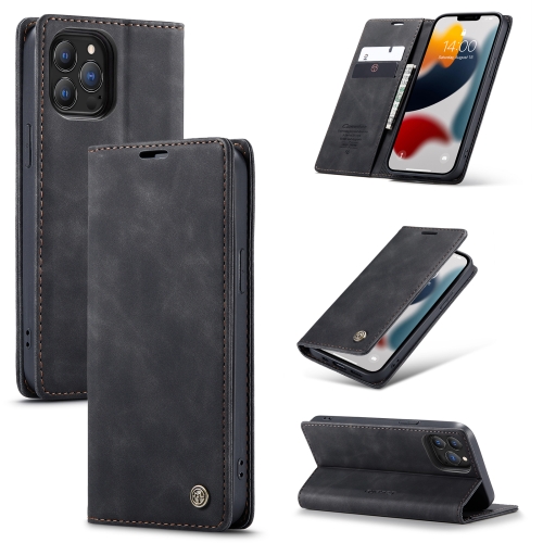 

For iPhone 13 Pro CaseMe-013 Multifunctional Retro Frosted Horizontal Flip Leather Case with Card Slot & Holder & Wallet (Black)