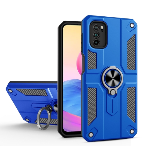 

For Xiaomi Redmi Note 10 5G Carbon Fiber Pattern PC + TPU Protective Case with Ring Holder(Dark Blue)