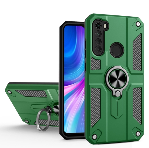 

For Xiaomi Redmi Note 8 Carbon Fiber Pattern PC + TPU Protective Case with Ring Holder(Dark Green)