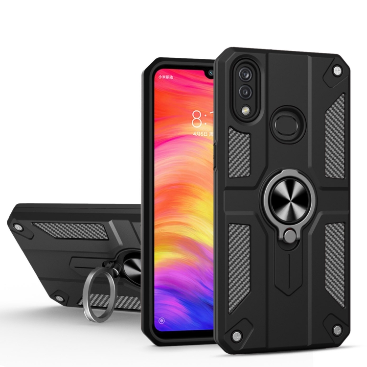 

For Xiaomi Redmi Note 7 / Note 7 Pro Carbon Fiber Pattern PC + TPU Protective Case with Ring Holder(Black)