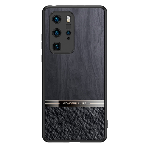 

For Huawei P40 Pro Shang Rui Wood Grain Skin PU + TPU Shockproof Case(Black)