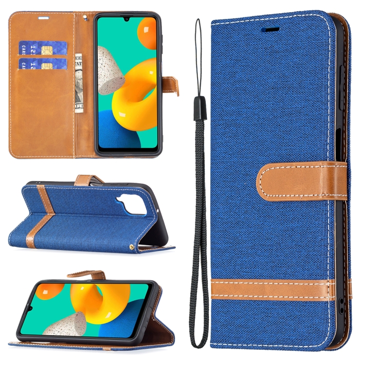 

For Samsung Galaxy M32 Color Matching Denim Texture Horizontal Flip Leather Case with Holder & Card Slots & Wallet & Lanyard(Royal Blue)
