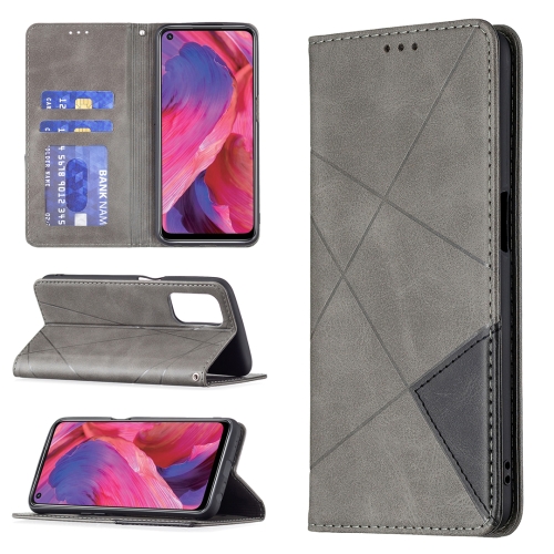 

For OPPO A74 5G / A93 5G / A54 5G Rhombus Texture Horizontal Flip Magnetic Leather Case with Holder & Card Slots(Grey)