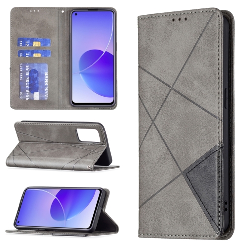 

For OPPO Reno6 Rhombus Texture Horizontal Flip Magnetic Leather Case with Holder & Card Slots(Grey)