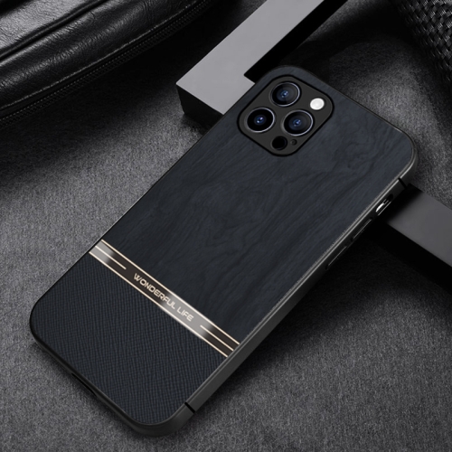 

Shang Rui Wood Grain Skin PU + TPU Shockproof Case For iPhone 12 Pro(Black)