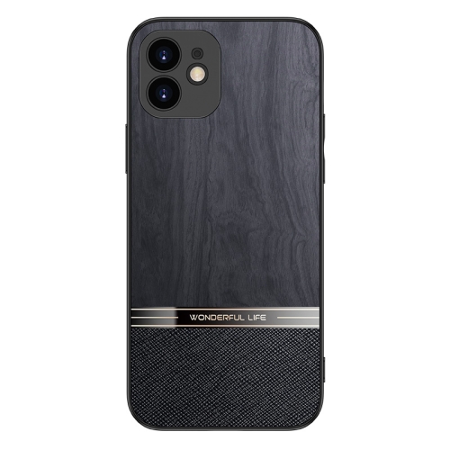 

For iPhone 11 Shang Rui Wood Grain Skin PU + TPU Shockproof Case (Black)