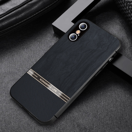 

Shang Rui Wood Grain Skin PU + TPU Shockproof Case For iPhone XS Max(Black)