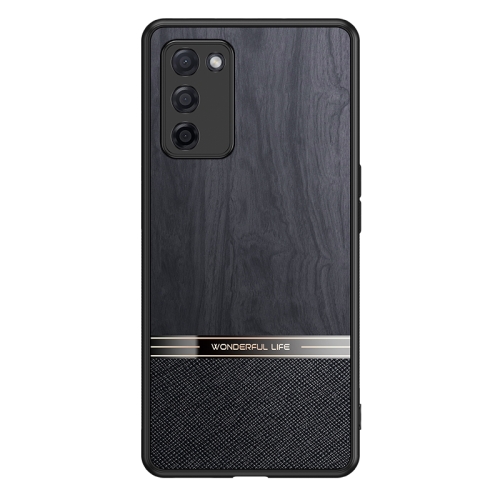 

For OPPO A55 Shang Rui Wood Grain Skin PU + TPU Shockproof Case(Black)