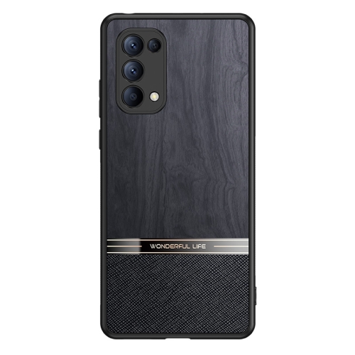 

For OPPO Reno5 5G Shang Rui Wood Grain Skin PU + TPU Shockproof Case(Black)