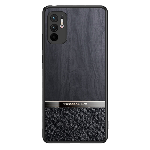 

For Xiaomi Redmi Note 10 Shang Rui Wood Grain Skin PU + TPU Shockproof Case(Black)