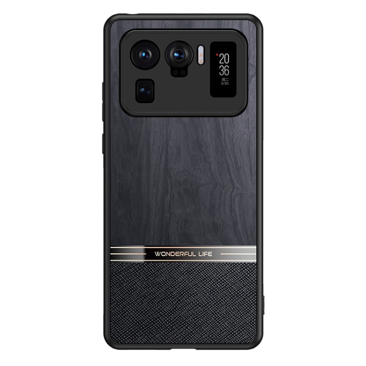 

For Xiaomi Mi 11 Ultra Shang Rui Wood Grain Skin PU + TPU Shockproof Case(Black)