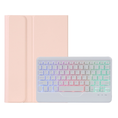 

A0N5BS Ultra-thin Tri-color Backlight Detachable Lambskin Texture TPU Bluetooth Keyboard Leather Tablet Case with Holder For Xiaomi Pad 5 / 5 Pro(Pink)