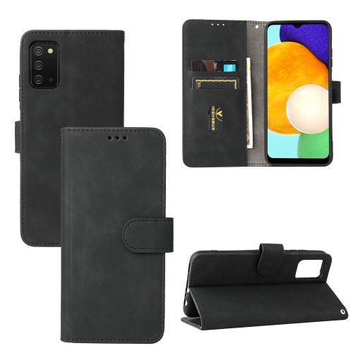 

For Samsung Galaxy A03s Solid Color Skin Feel Magnetic Buckle Horizontal Flip Calf Texture PU Leather Case with Holder & Card Slots & Wallet(Black)