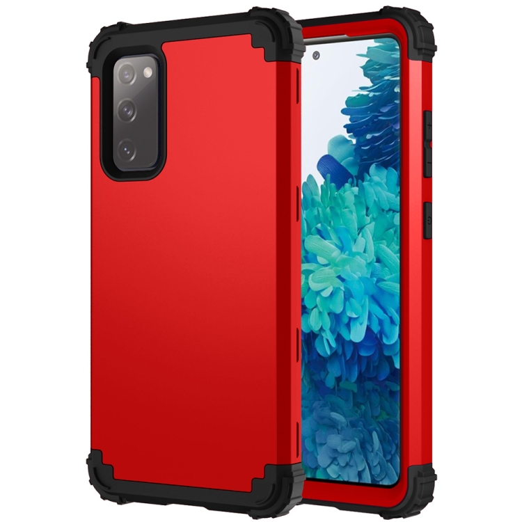 

For Samsung Galaxy S20 FE 3 in 1 Shockproof PC + Silicone Protective Case(Red + Black)