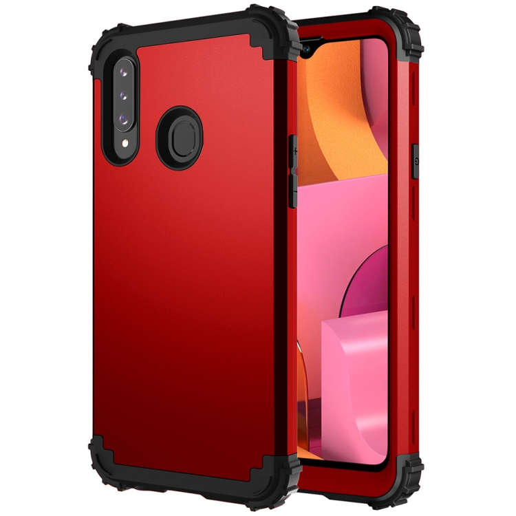 

For Samsung Galaxy A02s 3 in 1 Shockproof PC + Silicone Protective Case(Red + Black)
