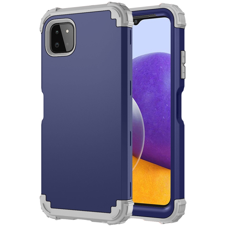 

For Samsung Galaxy A22 5G 3 in 1 Shockproof PC + Silicone Protective Case(Navy Blue + Grey)