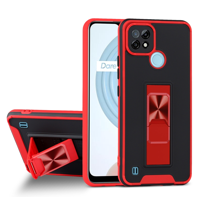 

For OPPO Realme C21 Dual-color Skin Feel TPU + PC Magnetic Shockproof Case with Invisible Holder(Red)