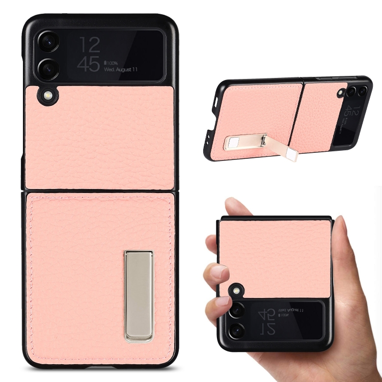 

For Samsung Galaxy Z Flip3 5G Lychee Texture Leather Protective Case with Holder(Rose Gold)