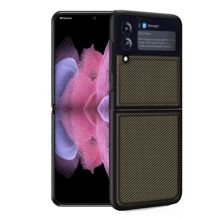 

For Samsung Galaxy Z Flip3 5G Solid Color Carbon Fiber Texture PU Shockproof Protective Case(Carbon Gold)