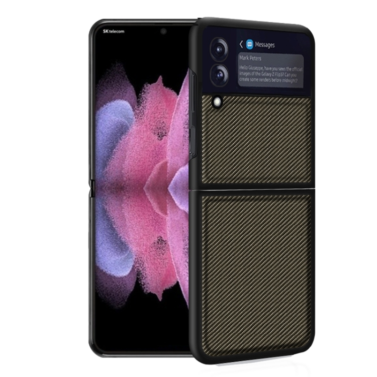 

For Samsung Galaxy Z Flip4 Solid Color Carbon Fiber Texture PU Shockproof Phone Case (Gold)