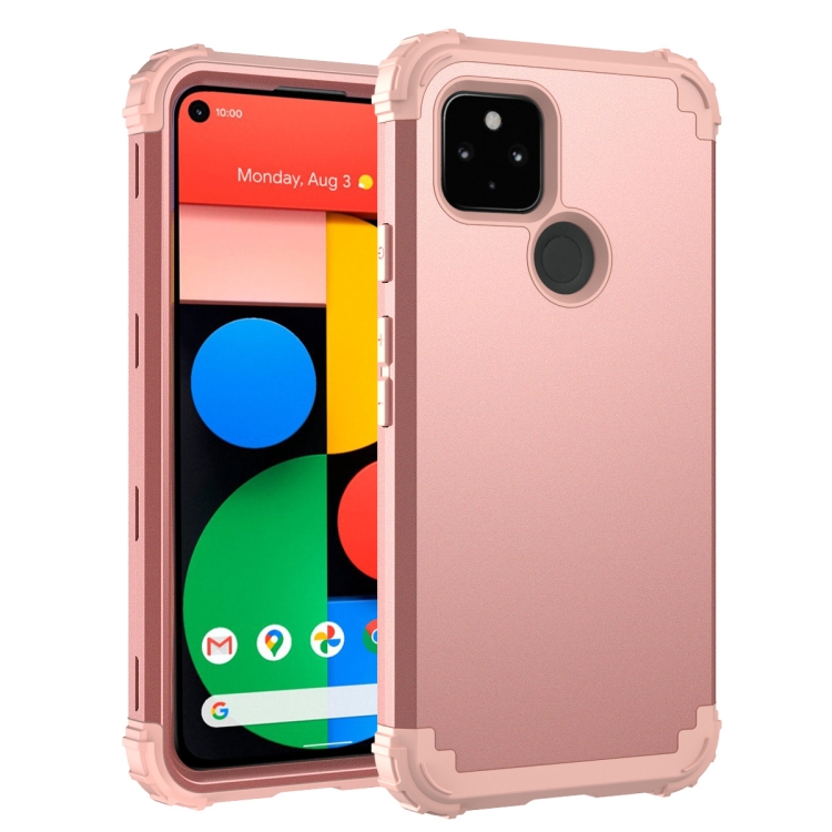 

For Google Pixel 5 3 in 1 Shockproof PC + Silicone Protective Case(Rose Gold)