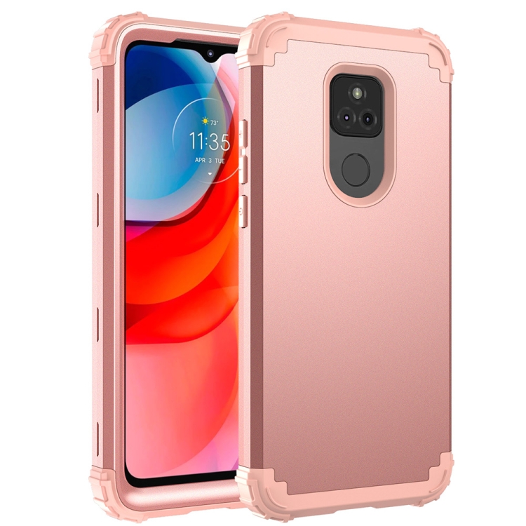 

For Motorola Moto G Play 2021 3 in 1 Shockproof PC + Silicone Protective Case(Rose Gold)