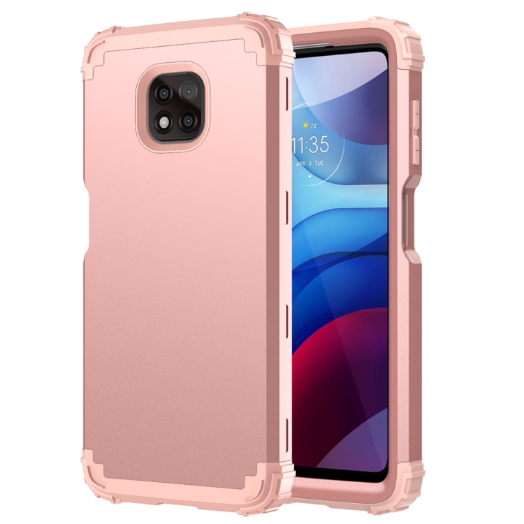 

For Motorola Moto G Power 2021 3 in 1 Shockproof PC + Silicone Protective Case(Rose Gold)