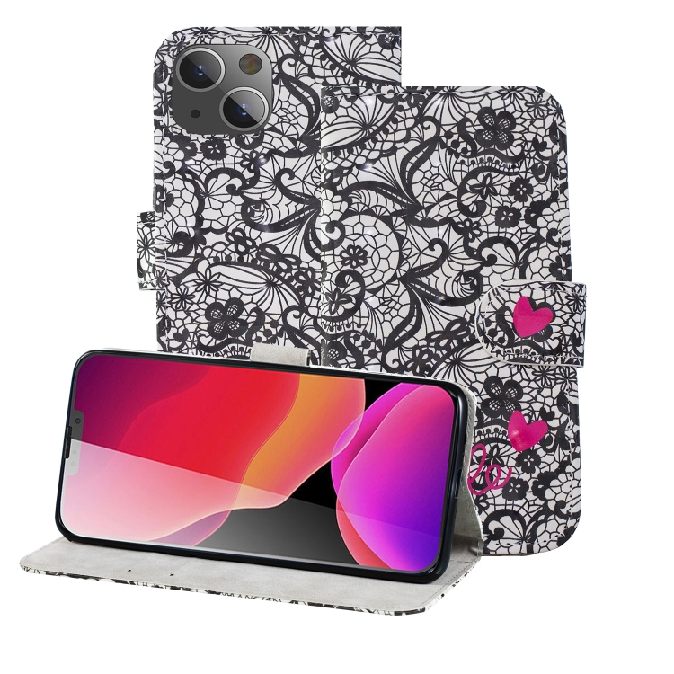 

3D Painting Pattern Coloured Drawing Horizontal Flip PU Leather Case with Holder & Card Slots & Wallet For iPhone 13 mini(Lace Flower)