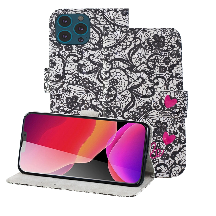 

3D Painting Pattern Coloured Drawing Horizontal Flip PU Leather Case with Holder & Card Slots & Wallet For iPhone 13 Pro(Lace Flower)