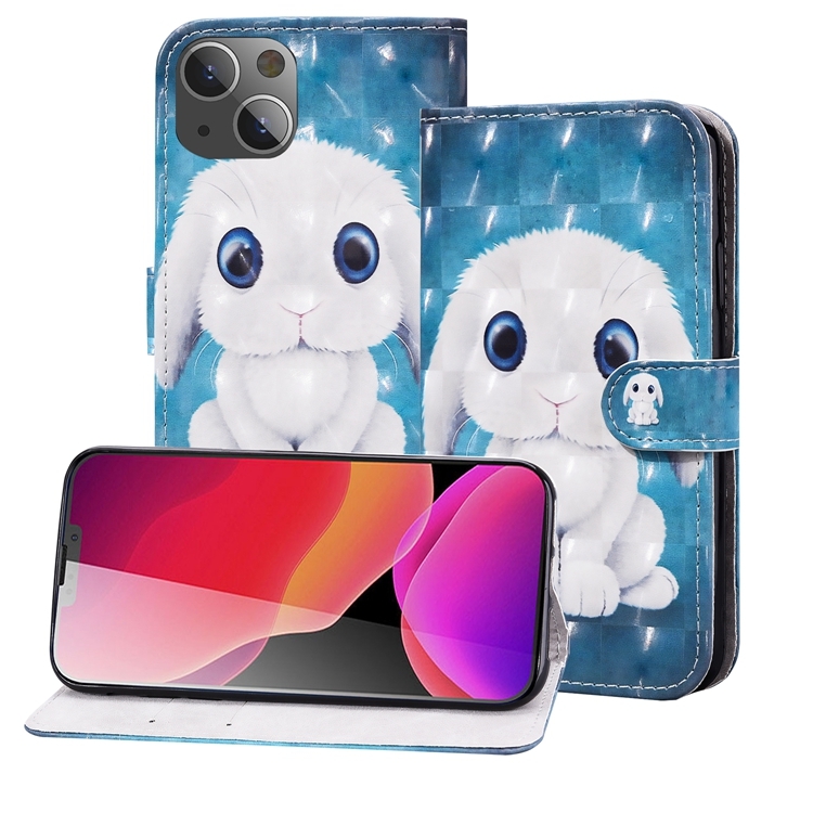 

3D Painted Pattern Horizontal Flip Leather Case with Holder & Wallet & Card slot & Lanyard For iPhone 13(Rabbit)