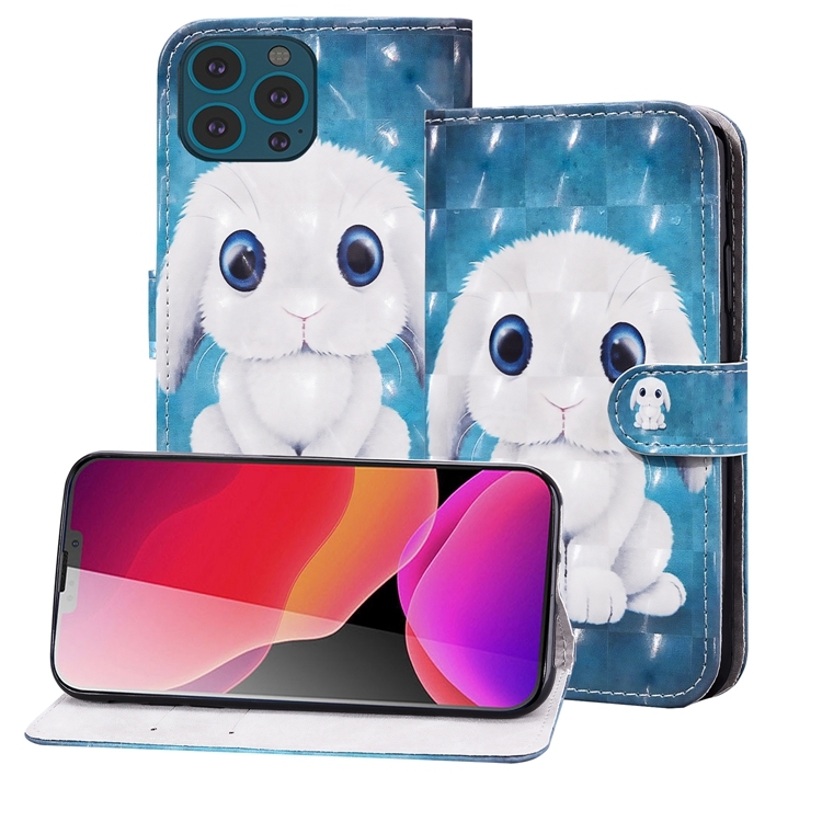 

3D Painted Pattern Horizontal Flip Leather Case with Holder & Wallet & Card slot & Lanyard For iPhone 13 Pro Max(Rabbit)