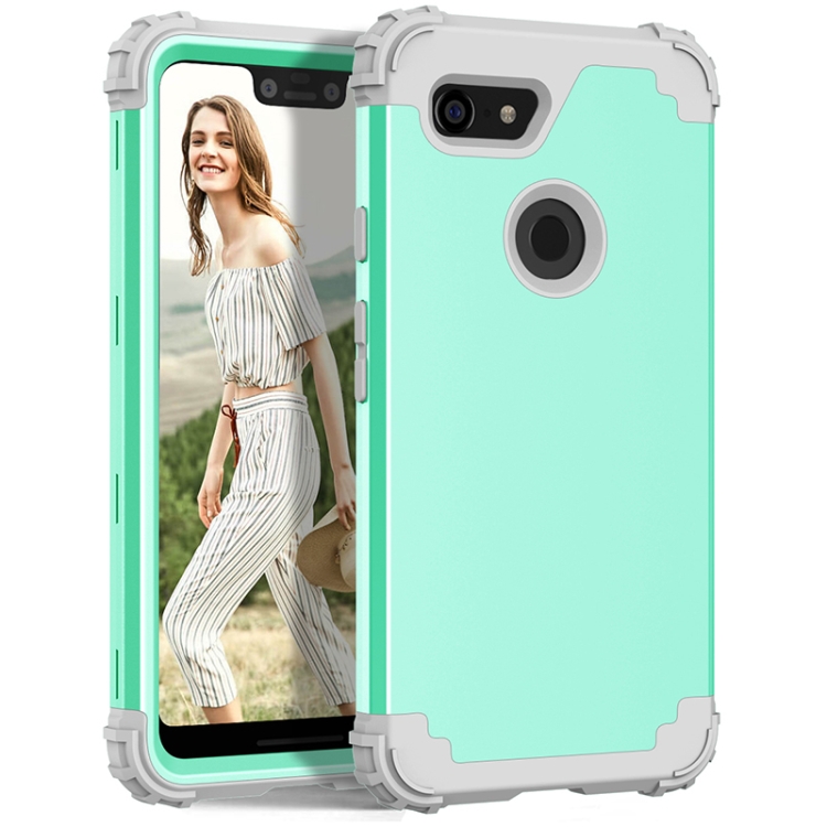 

For Google Pixel 3 XL 3 in 1 Shockproof PC + Silicone Protective Case(Mint Green + Grey)
