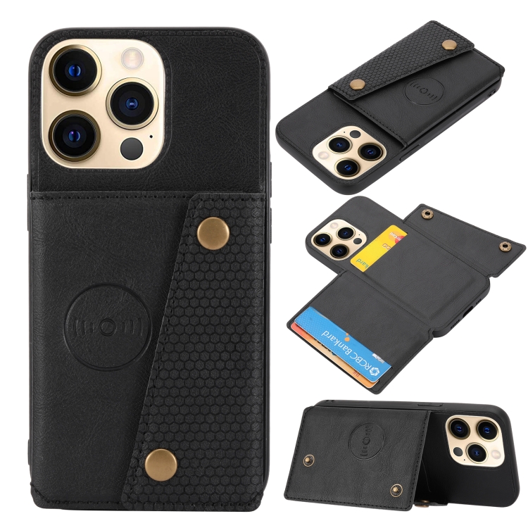 

Double Buckle PU + TPU Shockproof Magnetic Protective Case with Card Slot & Holder For iPhone 13 Pro(Black)