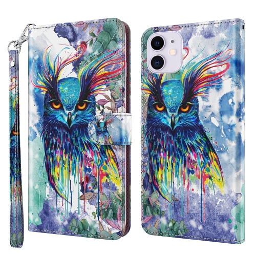 

3D Painting Pattern Horizontal Flip TPU + PU Leather Case with Holder & Card Slots & Wallet For iPhone 13(Watercolor Owl)