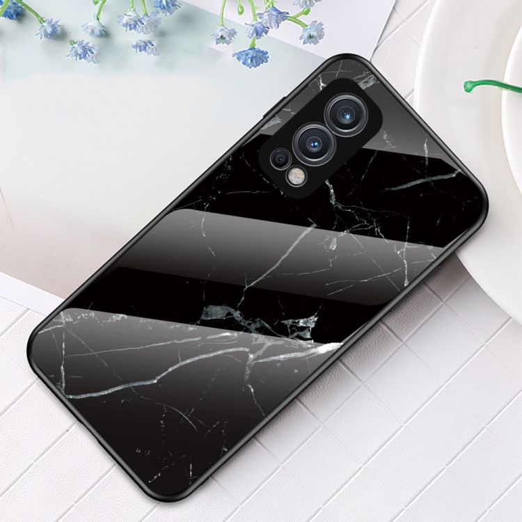 

For OnePlus Nord 2 5G Marble Pattern Glass + TPU Protective Case(Black)