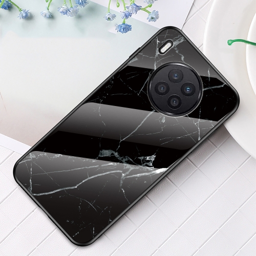 

For Huawei Nova 8i Marble Pattern Glass + TPU Protective Case(Black)