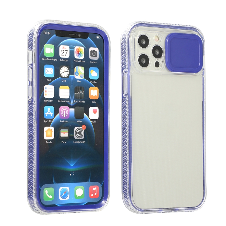 

Sliding Camera Cover Design Shockproof TPU Frame + Clear PC Case For iPhone 11 Pro Max(Dark Blue)