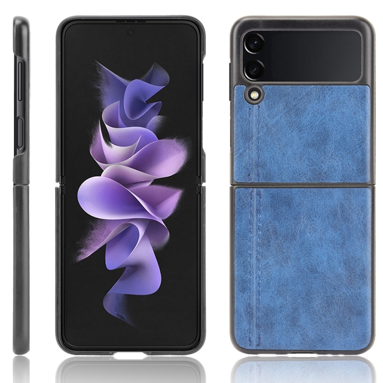 

For Samsung Galaxy Z Flip3 5G Shockproof Sewing Cow Pattern Skin PC + PU + TPU Case(Blue)